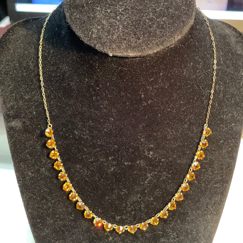 Vintage Rolled gold orange cadmium glass Art Deco 16” necklace